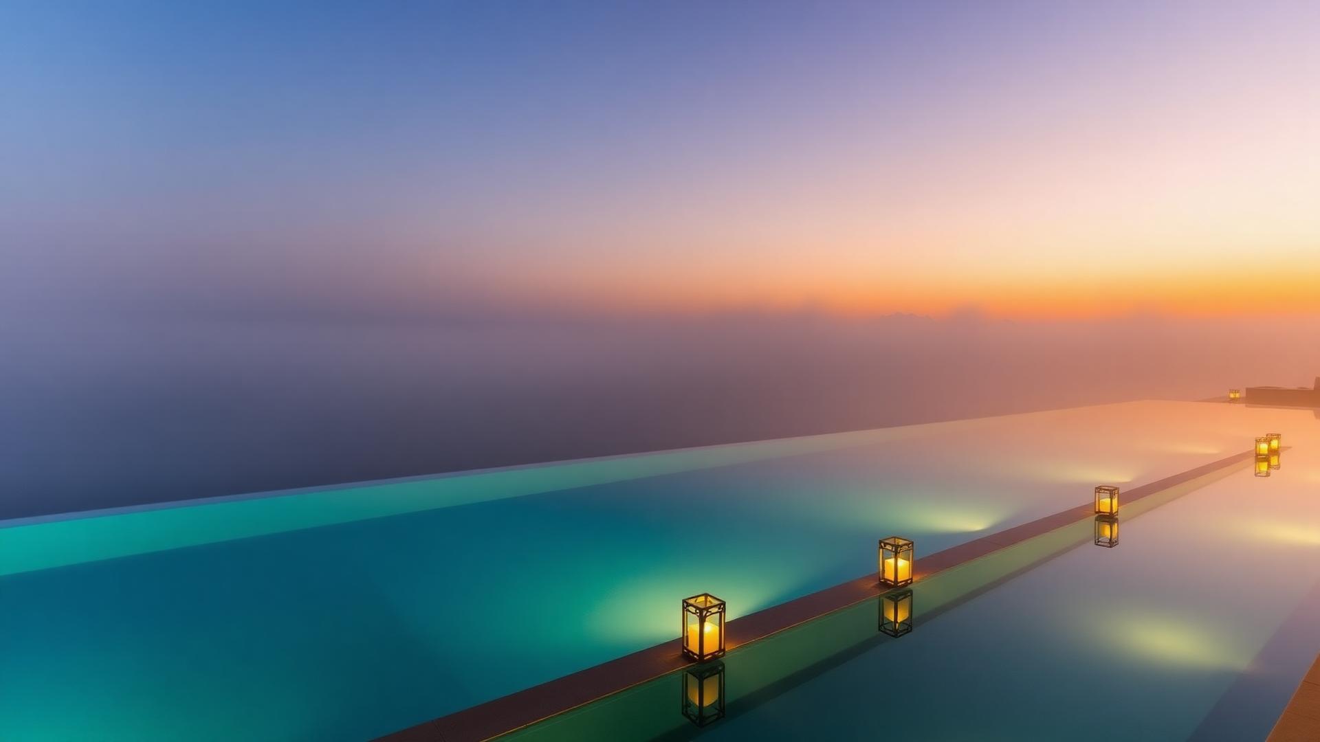 Sunset over the Caspian sea from the hotel's terrace